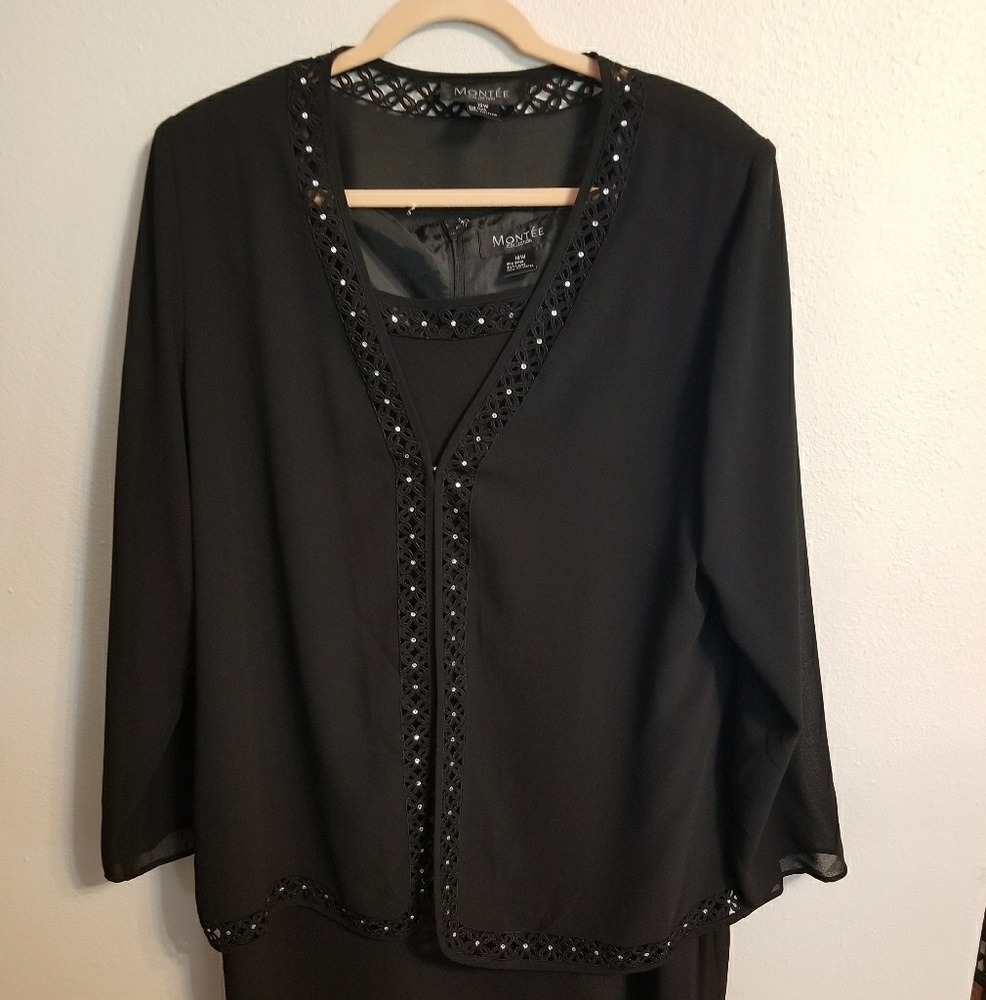 Montee 2 piece black dress w/jacket 18W (C0046)